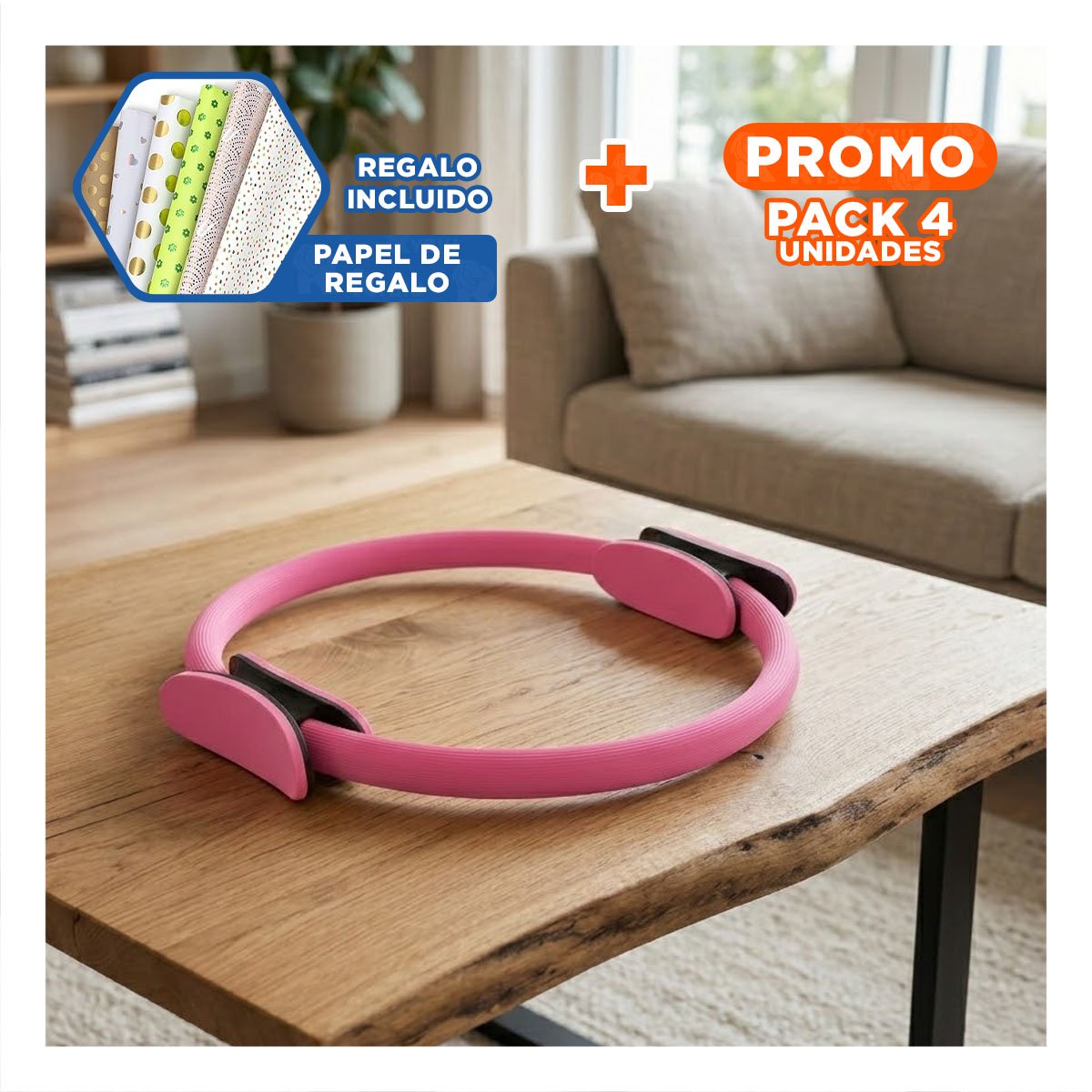 PACK4 ANILLO FITNESS 40 CM ROSADO PARA TONIFICAR PIERNAS Y ABDOMEN Y+PAPEL REGALO - 1