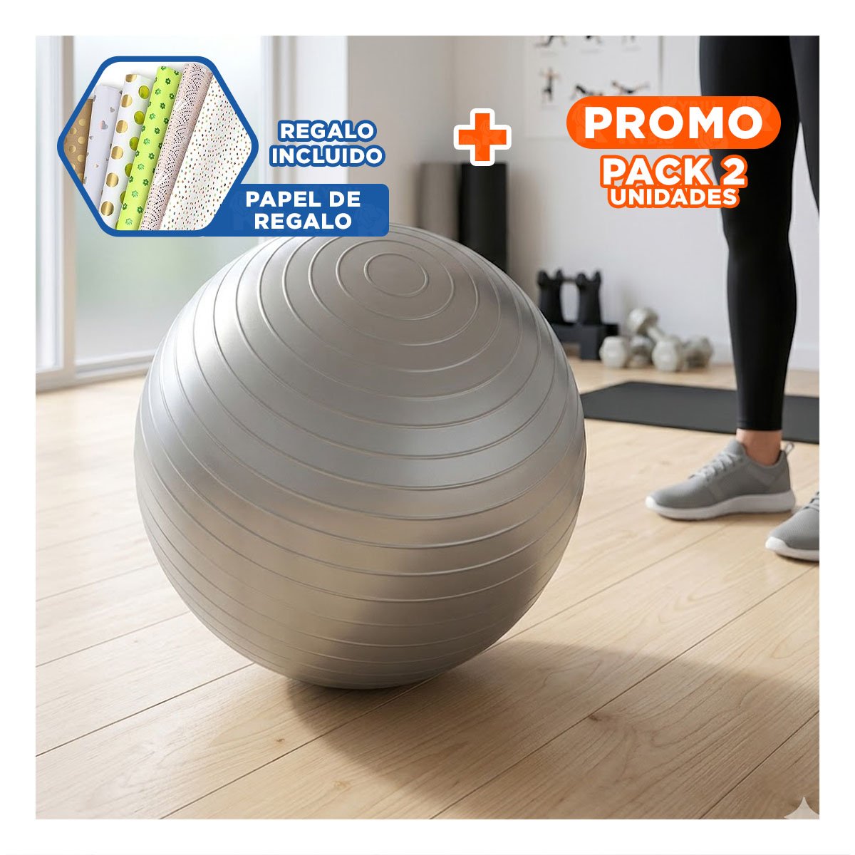 PACK2 PELOTON DE YOGA 65CM PLOMO ANTIDESLIZANTE PARA ENTRENAMIENTO Y+PAPEL REGALO - 1