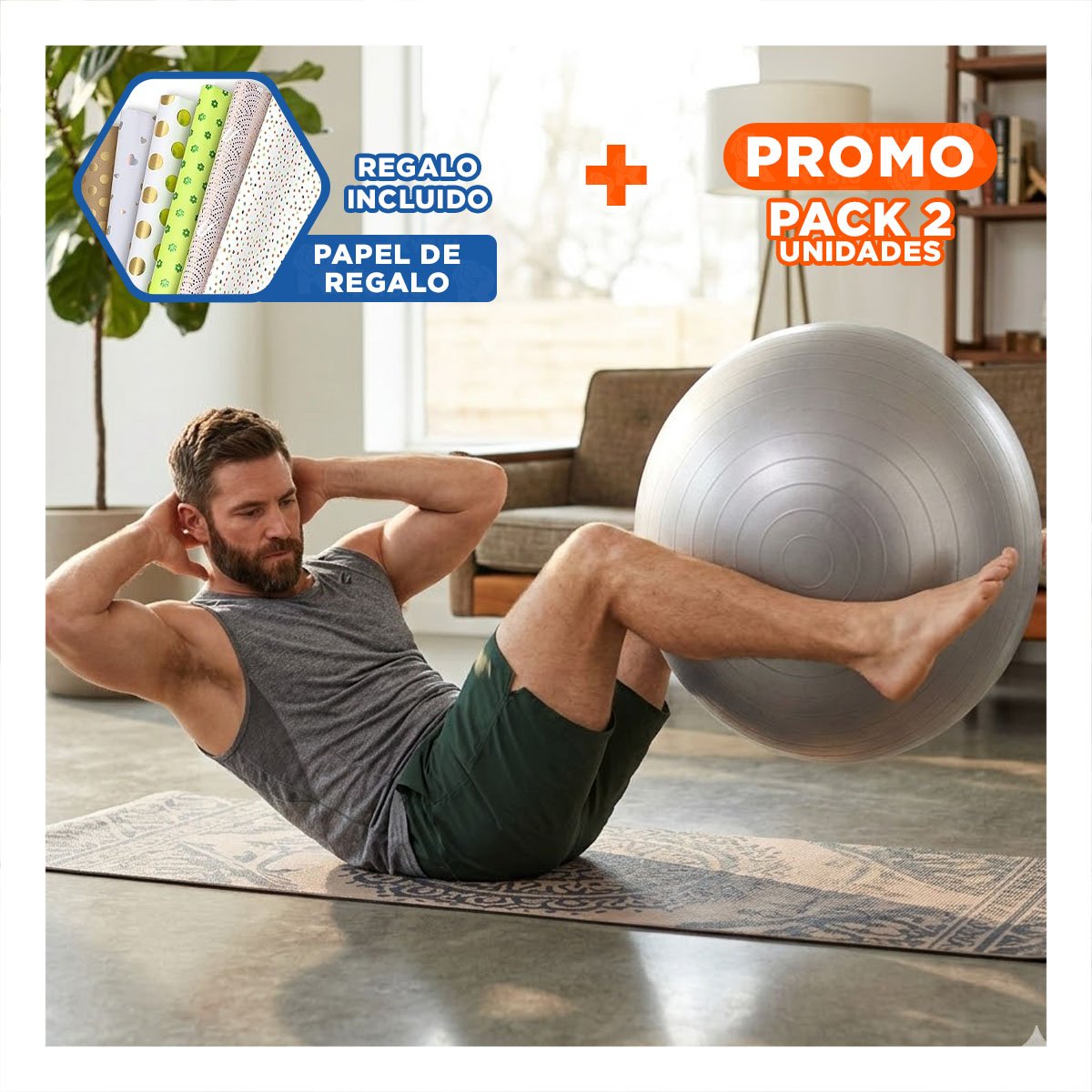 PACK2 PELOTON DE YOGA 75CM PLOMO ANTIDESLIZANTE PARA ENTRENAMIENTO Y+PAPEL REGALO - 1