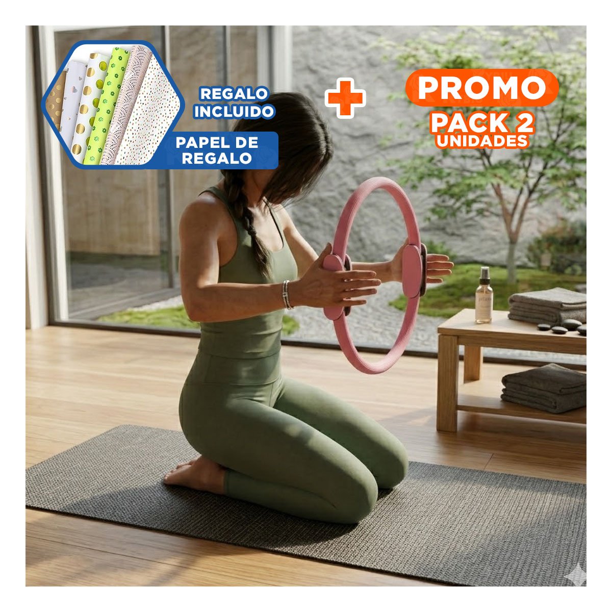 PACK2 RUEDA PILATES 40 CM ROSADO PARA INTEGRAR EN RUTINAS DIARIAS Y+PAPEL REGALO - 1