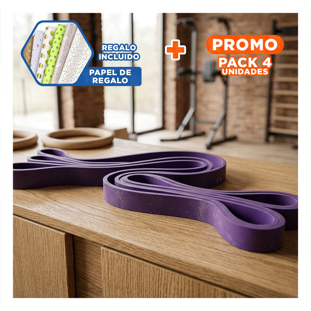 PACK4 TIRA MORADA 16 A 39KG PARA EJERCICIOS FUNCIONALES EN CASA Y+PAPEL REGALO - 1
