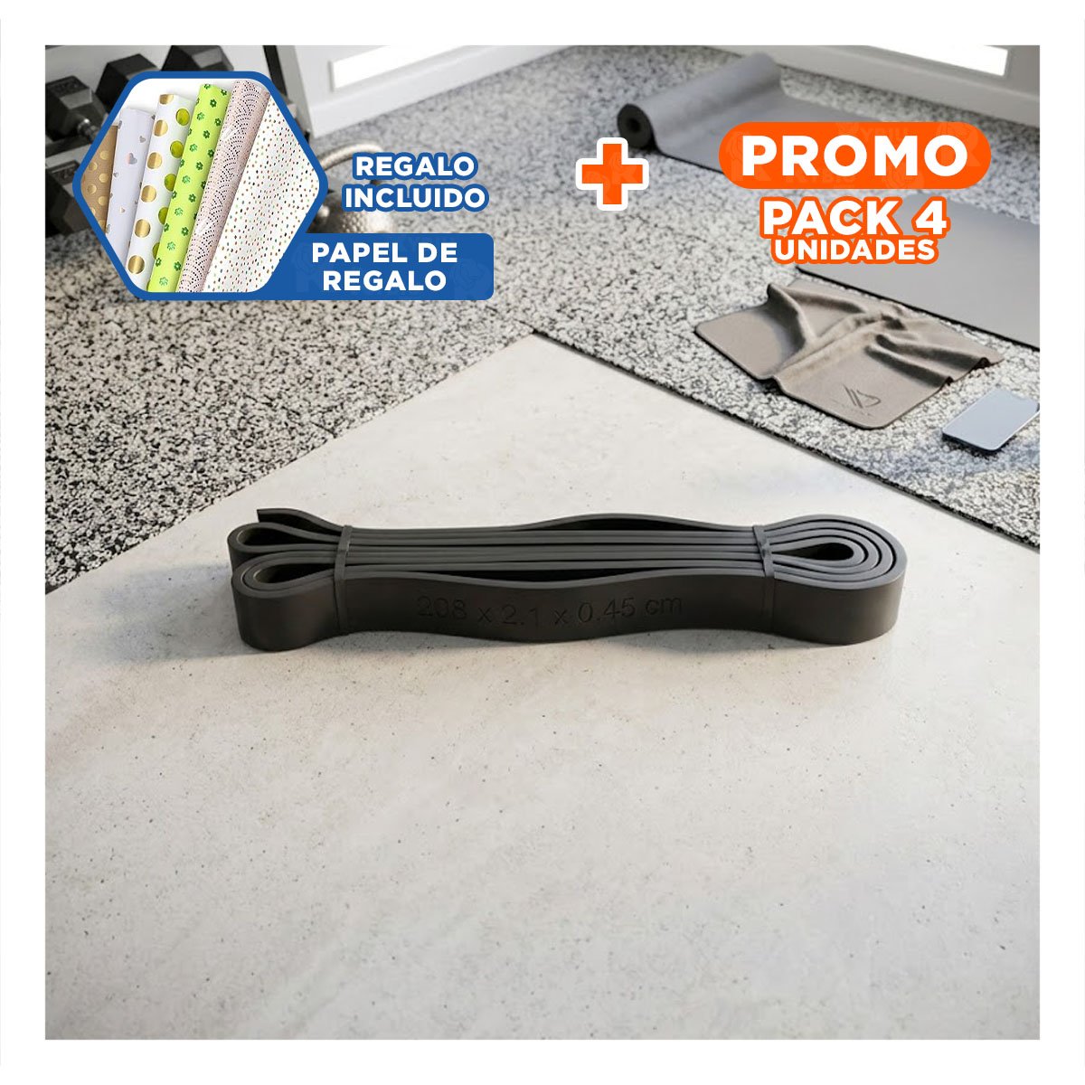 PACK4 TIRA NEGRA 11 A 29KG PARA EJERCICIOS FUNCIONALES EN CASA Y+PAPEL REGALO - 1