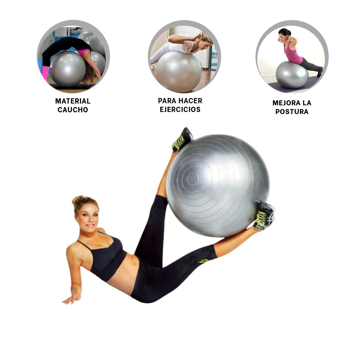 BOLA DE EJERCICIO 75CM PLOMO DURADERA PARA CORE - 3