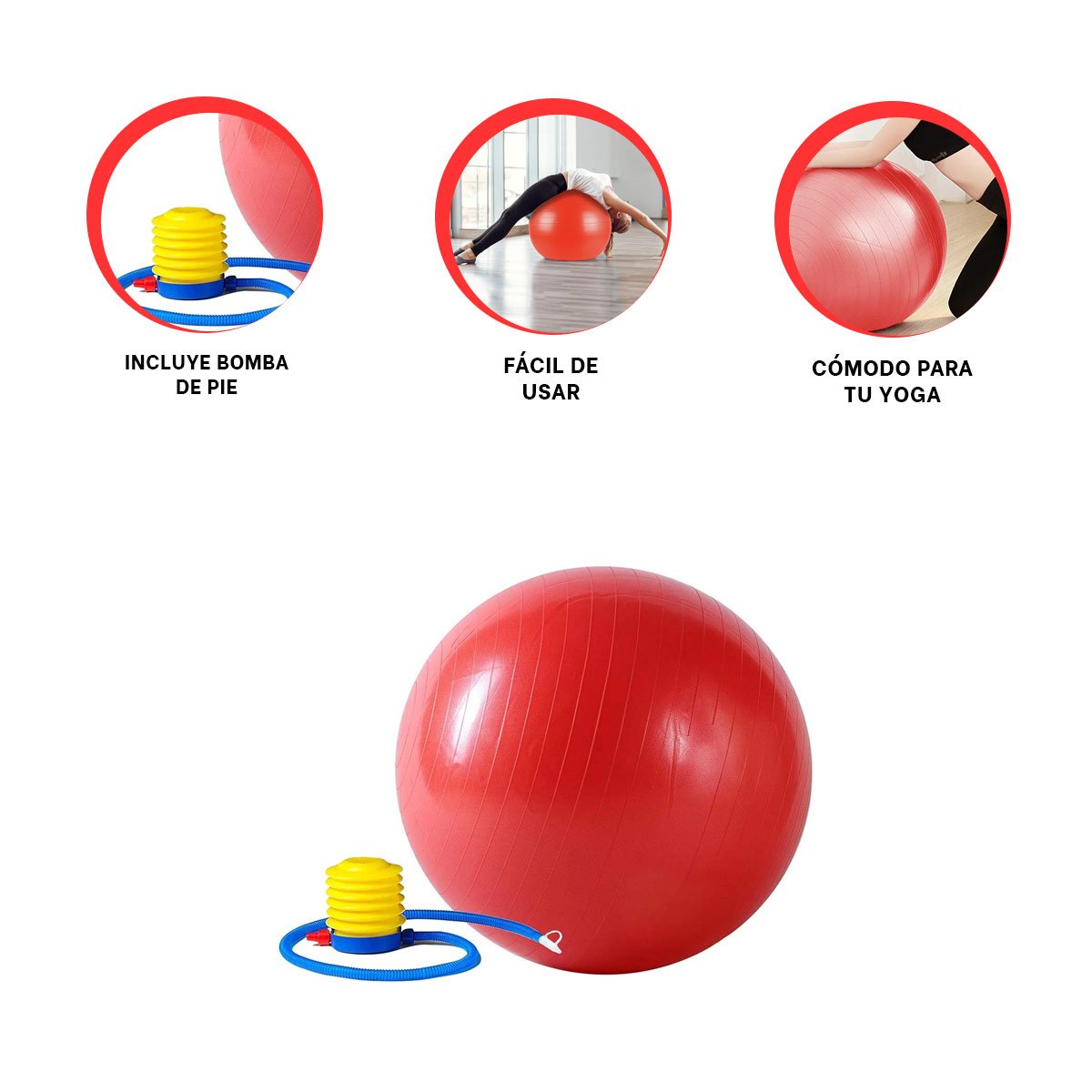 BOLA DE EJERCICIO 65CM ROJO DURADERA PARA CORE - 3