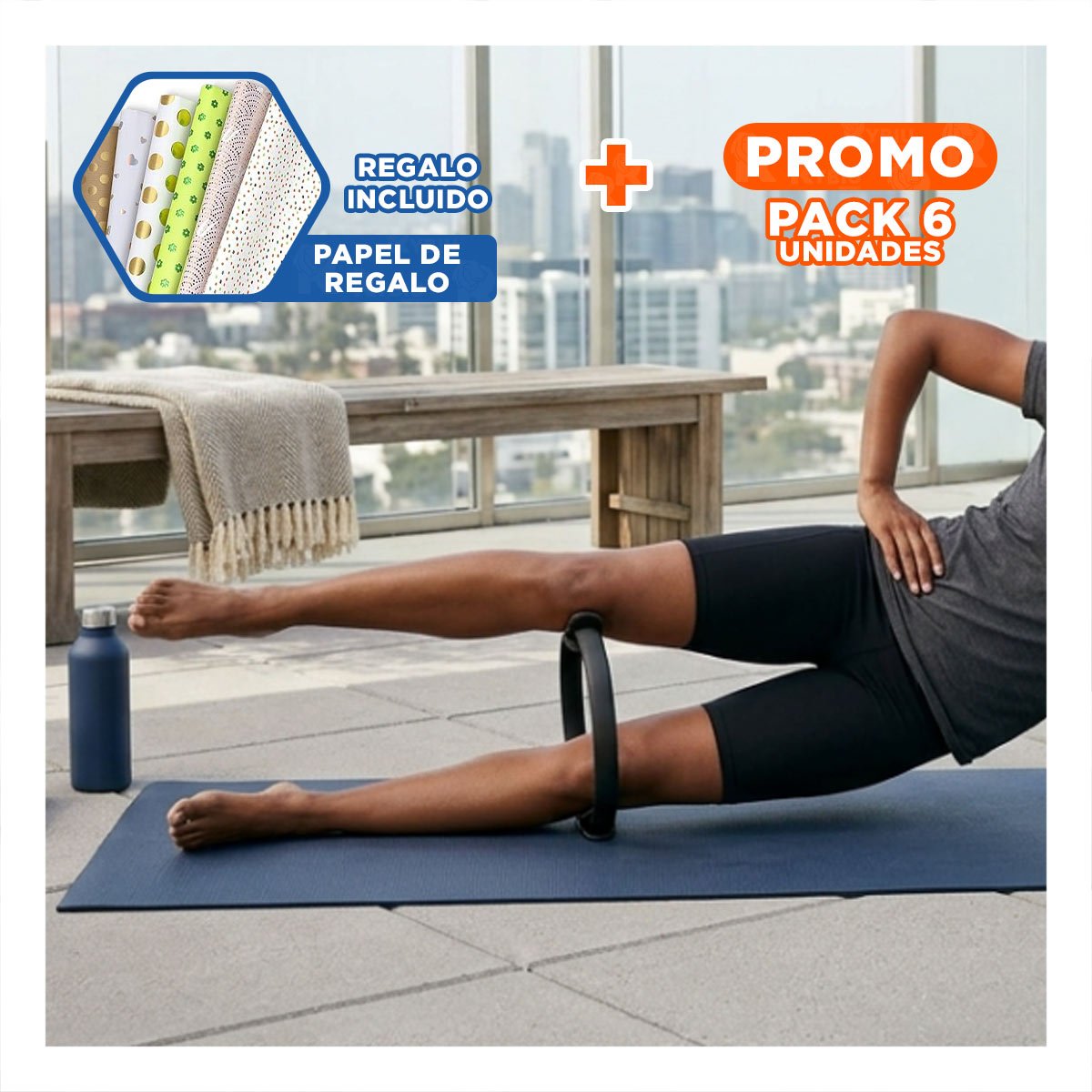 PACK6 RUEDA FITNESS 40 CM NEGRO PARA USAR EN CASA Y MANTENER FORMA Y+PAPEL REGALO - 1