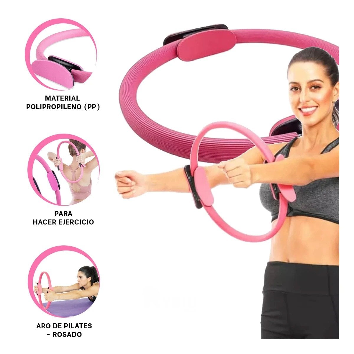 CIRCULO FITNESS 40 CM ROSADO PARA TONIFICAR MUSCULOS Y MEJORAR EQUILIBRIO - 3