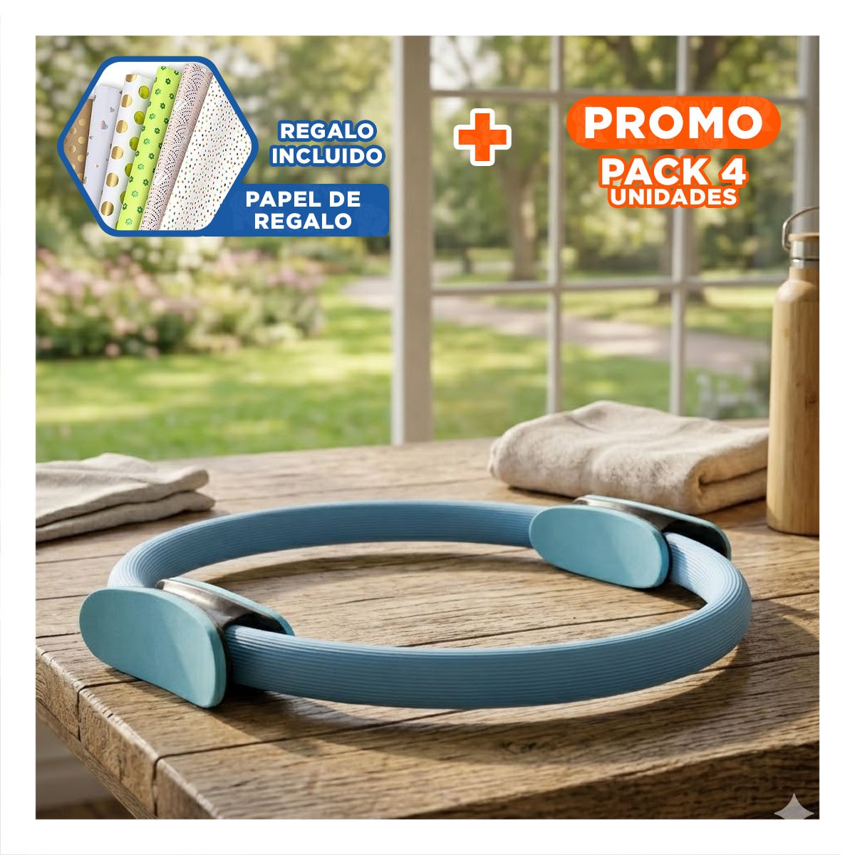 PACK4 ARO PILATES 40 CM CELESTE PARA MEJORAR FLEXIBILIDAD Y FUERZA Y+PAPEL REGALO - 1