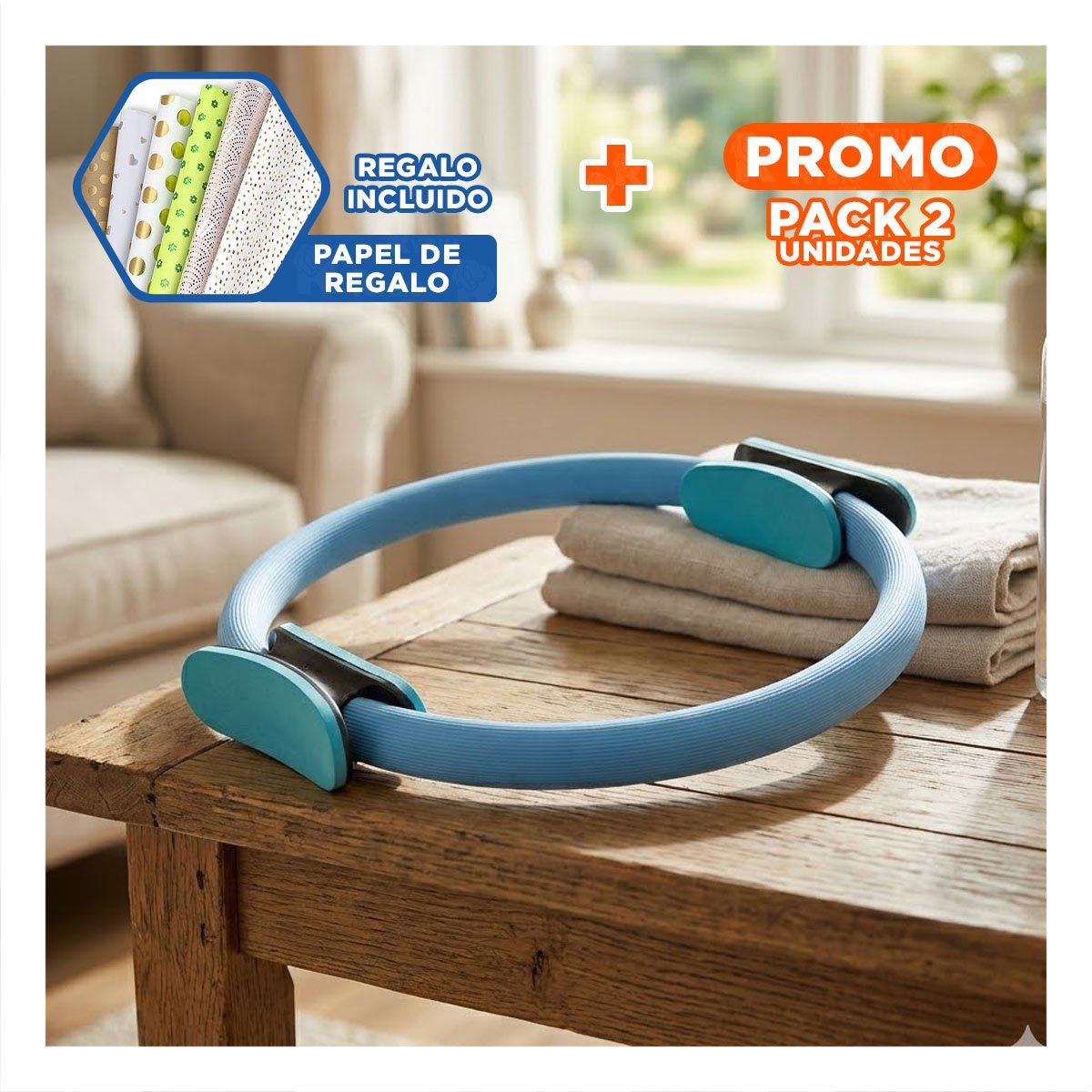 PACK2 CIRCULO FITNESS 40 CM CELESTE PARA ENTRENAMIENTO DE BRAZOS Y PIERNAS Y+PAPEL REGALO - 1
