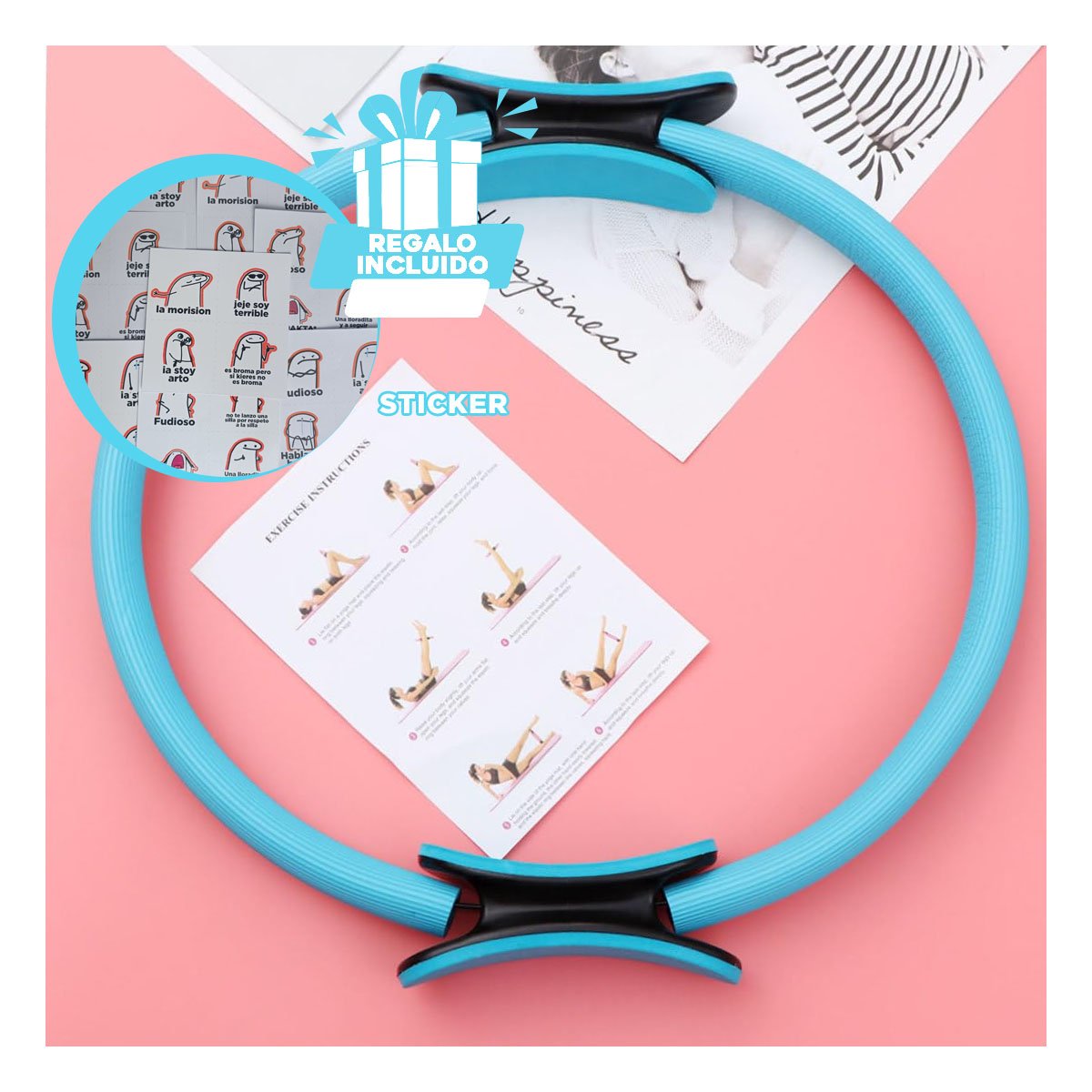RUEDA FUNCIONAL 40 CM CELESTE PARA TONIFICAR MUSCULOS DE TODO CUERPO Y+REGALO STICKER - 1
