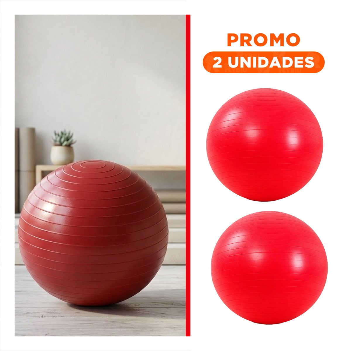 PACK2 ESFERA DE EJERCICIO 65CM ROJO TEXTURIZADA PARA CASA - 1