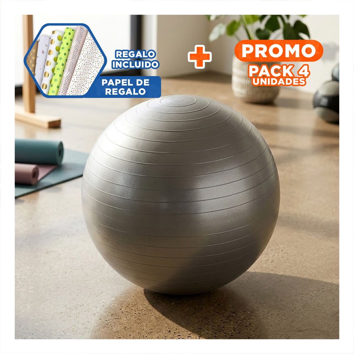 PACK4 PELOTON DE PILATES 65CM PLOMO GRUESO PARA CORE Y+PAPEL REGALO - 1