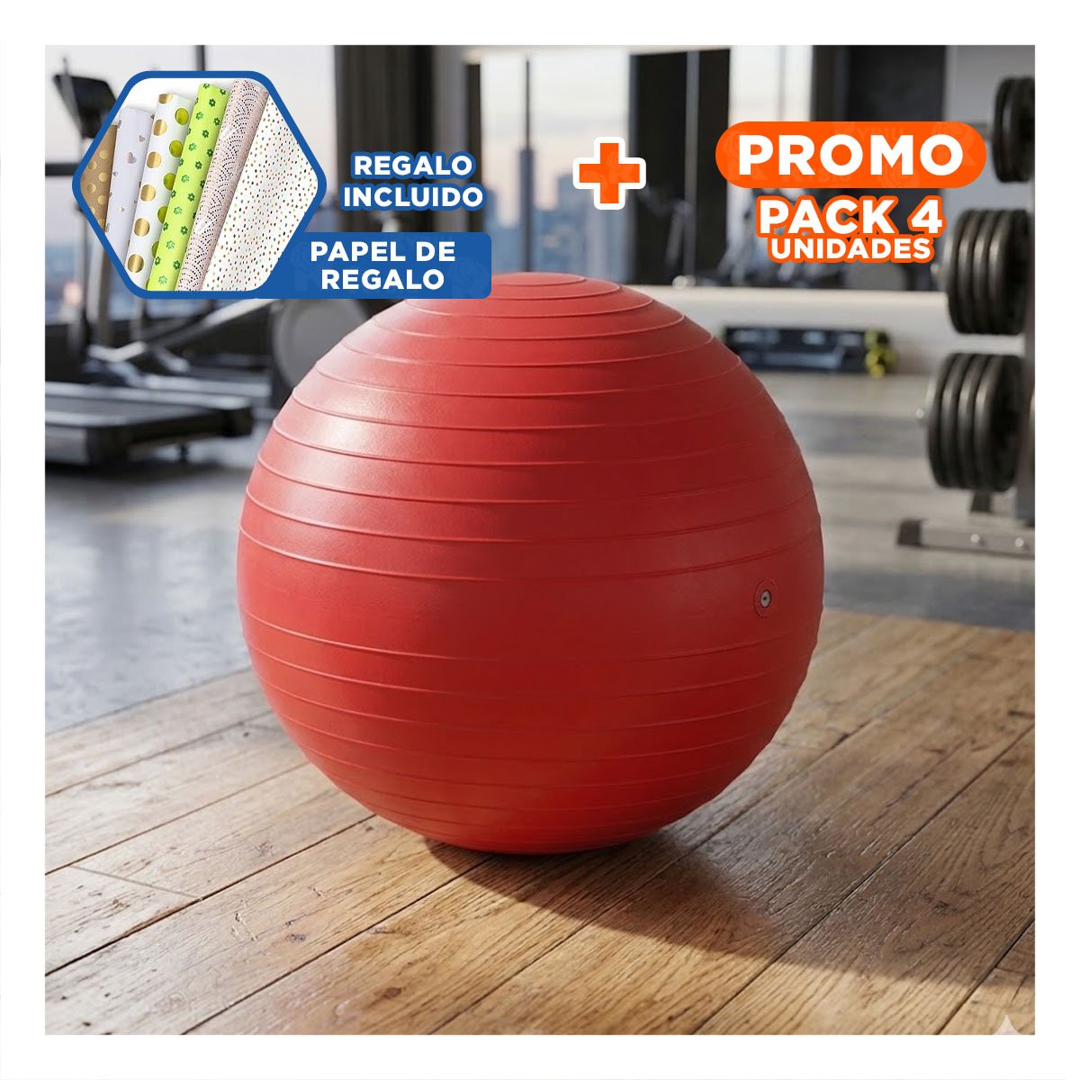 PACK4 PELOTON DE PILATES 75CM ROJO GRUESO PARA CORE Y+PAPEL REGALO - 1