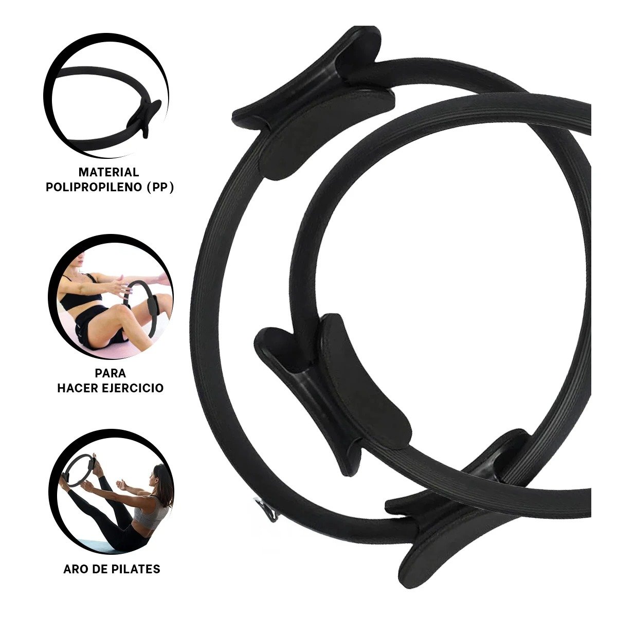 CIRCULO PILATES 40 CM NEGRO PARA MEJORAR FLEXIBILIDAD Y POSTURA CORPORAL - 3