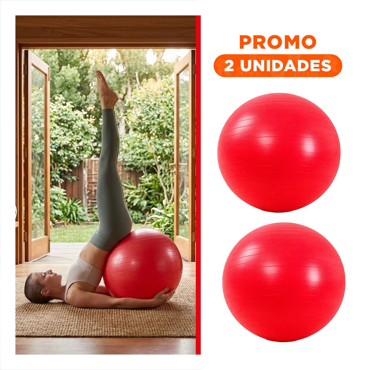 PACK2 ESFERA DE EJERCICIO 75CM ROJO TEXTURIZADA PARA CASA - 1