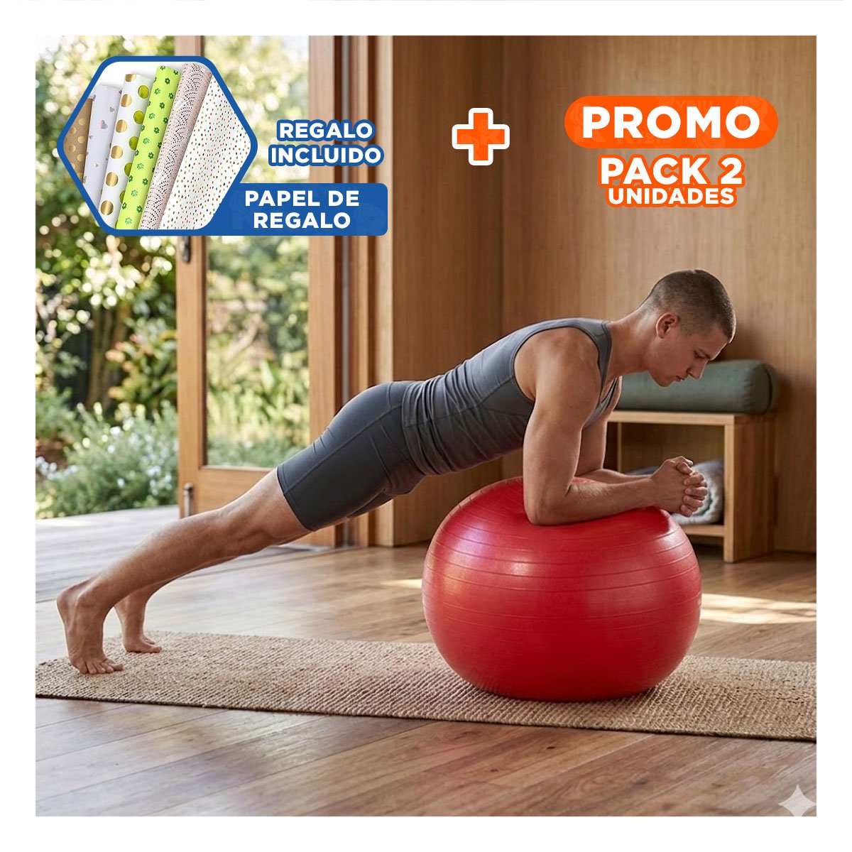 PACK2 PELOTON DE YOGA 75CM ROJO ANTIDESLIZANTE PARA ENTRENAMIENTO Y+PAPEL REGALO - 1