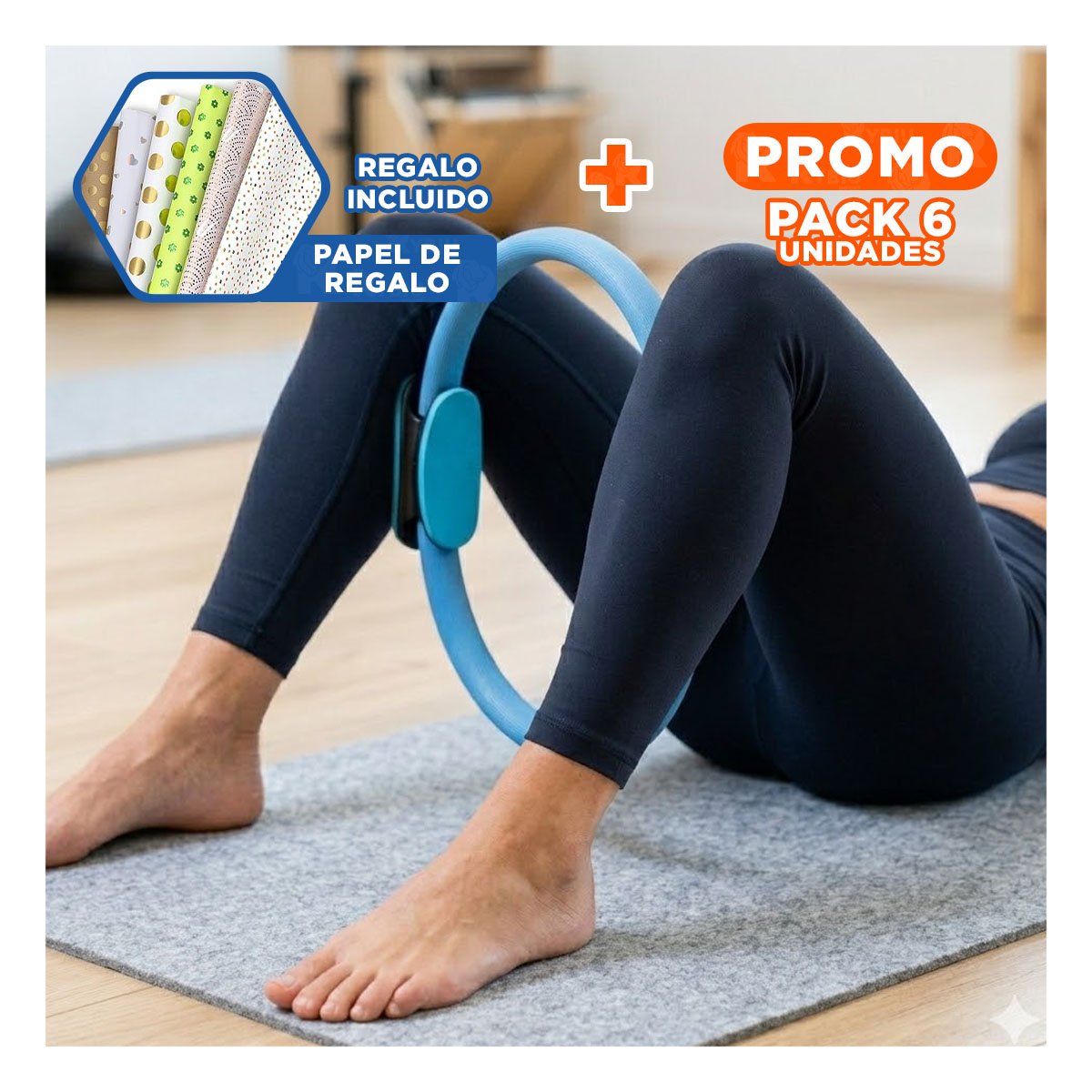 PACK6 RUEDA PILATES 40 CM CELESTE PARA ENTRENAMIENTO DE CUERPO Y POSTURA Y+PAPEL REGALO - 1