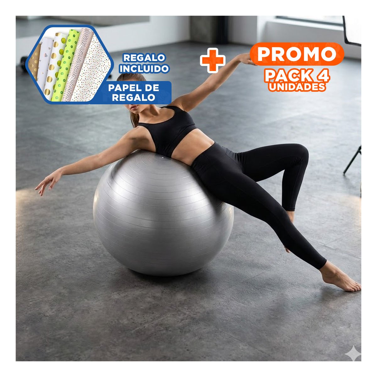 PACK4 PELOTON DE PILATES 75CM PLOMO GRUESO PARA CORE Y+PAPEL REGALO - 1