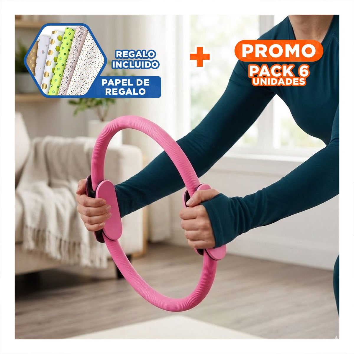 PACK6 CIRCULO PILATES 40 CM ROSADO PARA TONIFICACION DE MUSCULOS Y FLEXIBILIDAD Y+PAPEL REGALO - 1