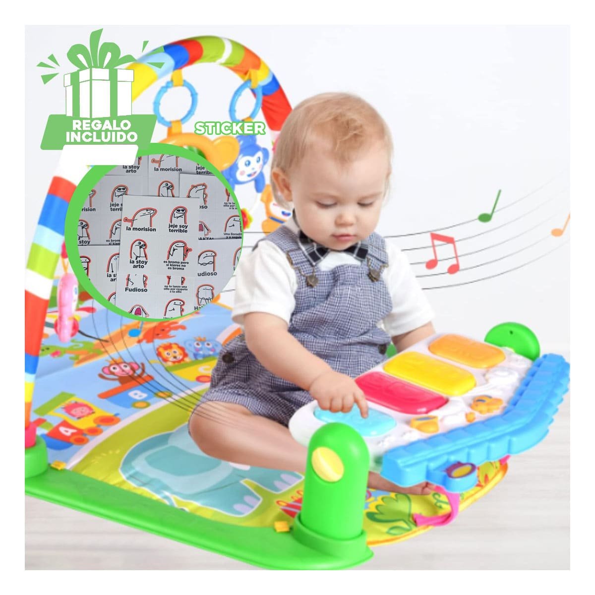 PLATAFORMA MUSICAL PARA BEBE CON ARCO CASITA VERDE HUANGER Y+REGALO STICKER - 1