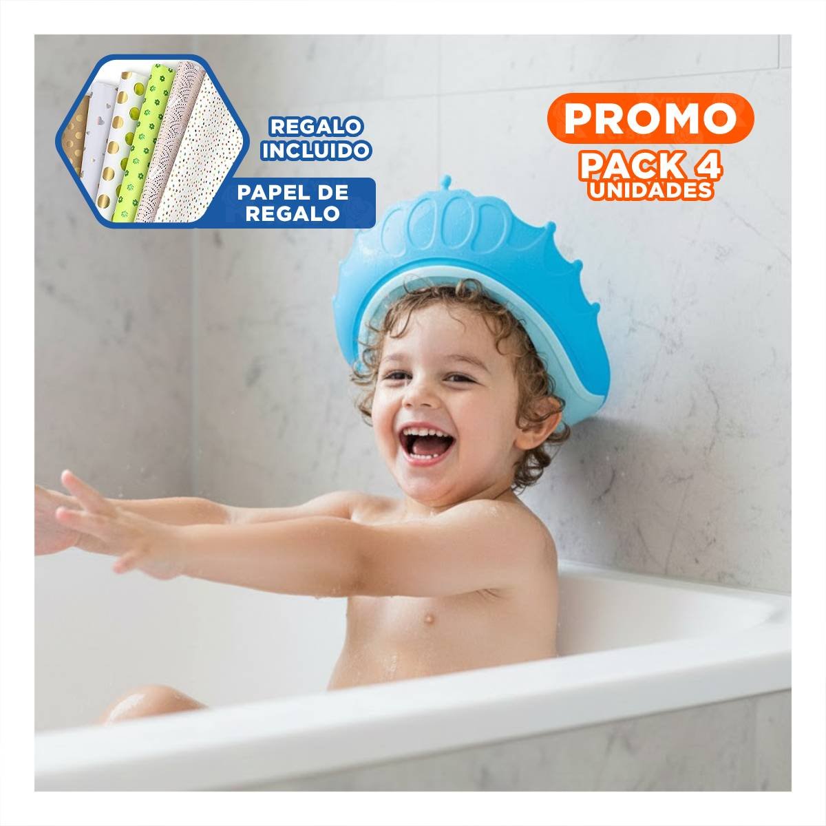 PACK4 RESGUARDO DE DUCHA AJUSTABLE PARA NINOS CELESTE MOL 2 AJUSTE PRACTICO Y+PAPEL REGALO - 1