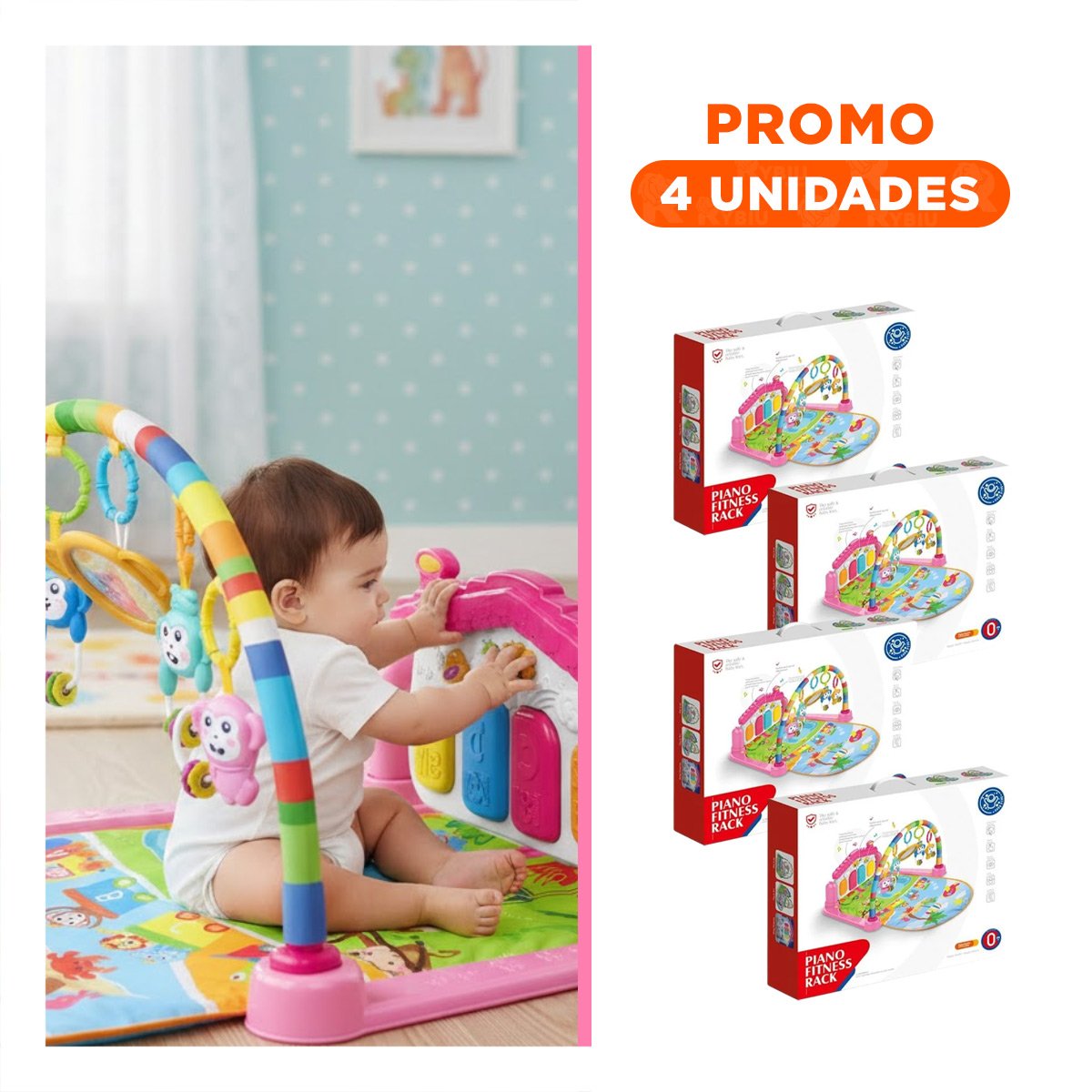 PACK4 SET DE JUEGO INFANTIL CON ARCO Y PIANO CASITA ROSADO HUANGER Y+REGALO STICKER - 1