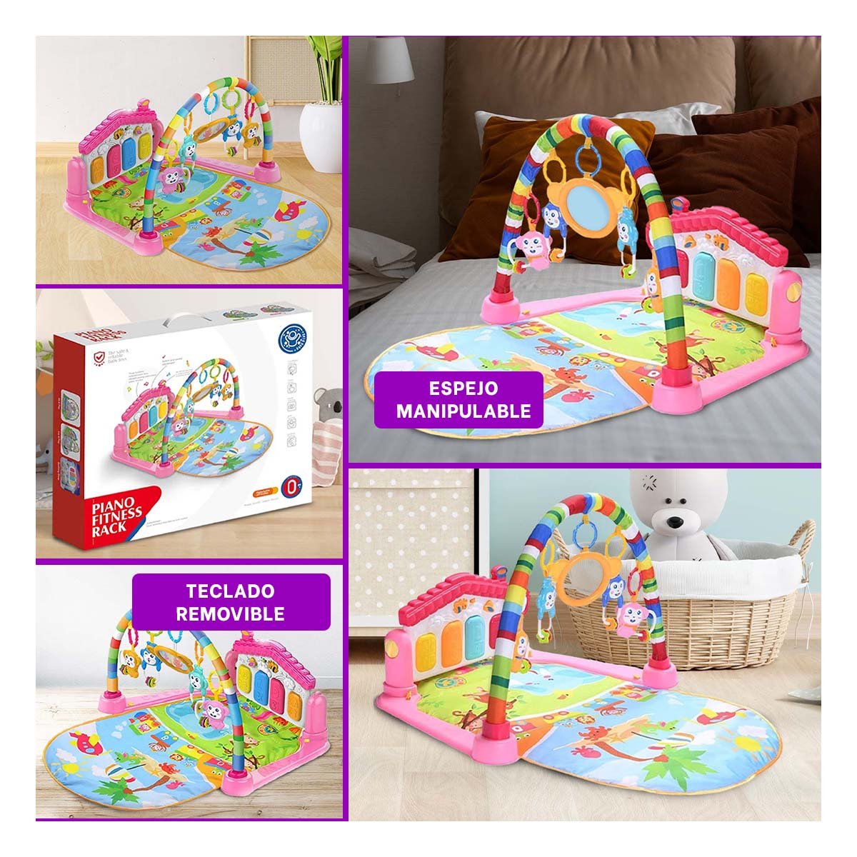 PACK4 SET DE JUEGO INFANTIL CON ARCO Y PIANO CASITA ROSADO HUANGER Y+REGALO STICKER - 2