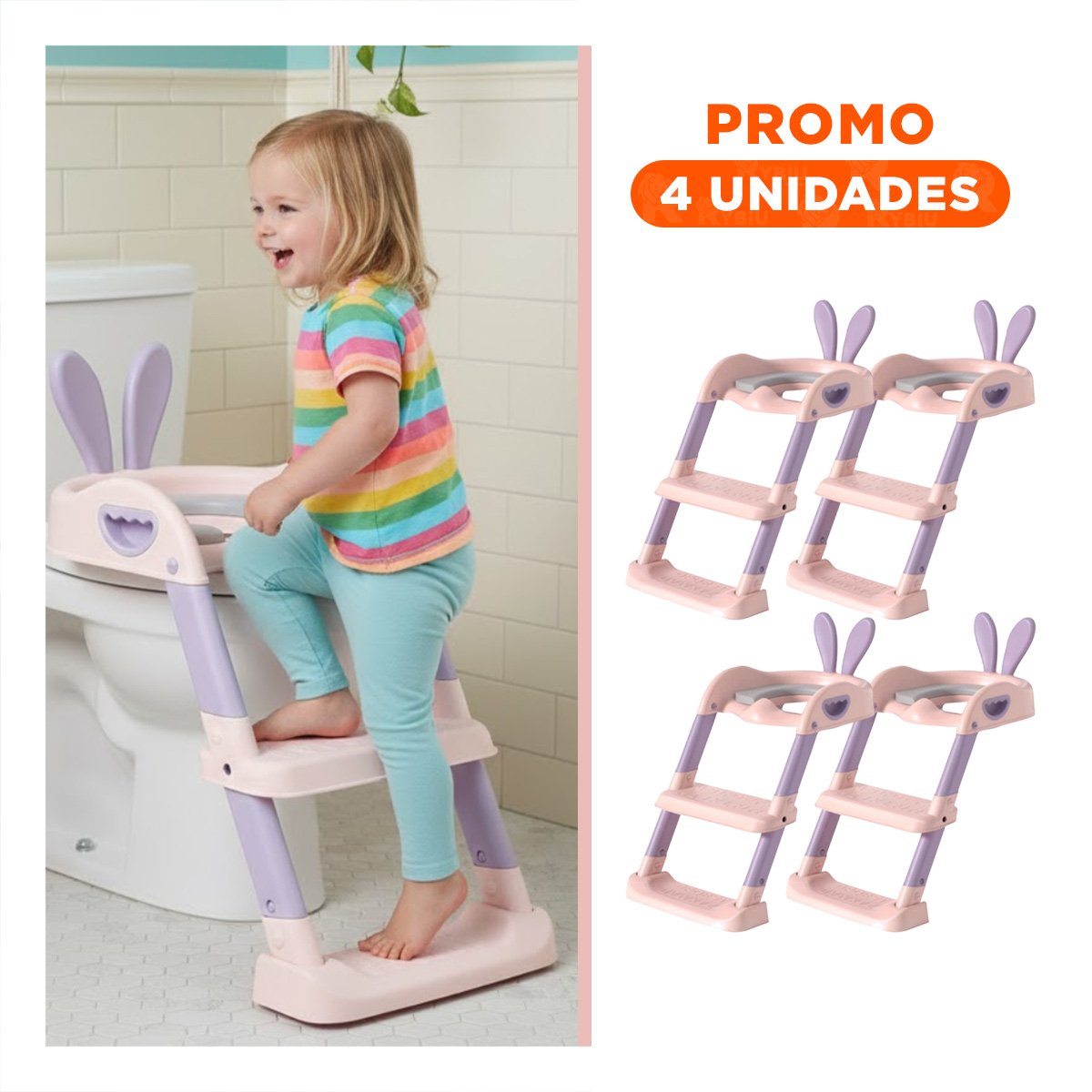 PACK4 ESTRUCTURA DE BANO CON ESCALERA ROSADO Y LILA OREJITAS Y+REGALO STICKER - 1