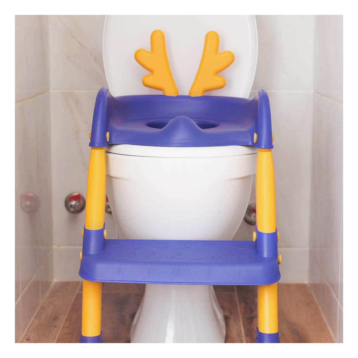 PACK2 SILLA ENTRENADORA DE BANO CON ESCALERA AZUL Y AMARILLO OREJITAS Y+REGALO STICKER - 3
