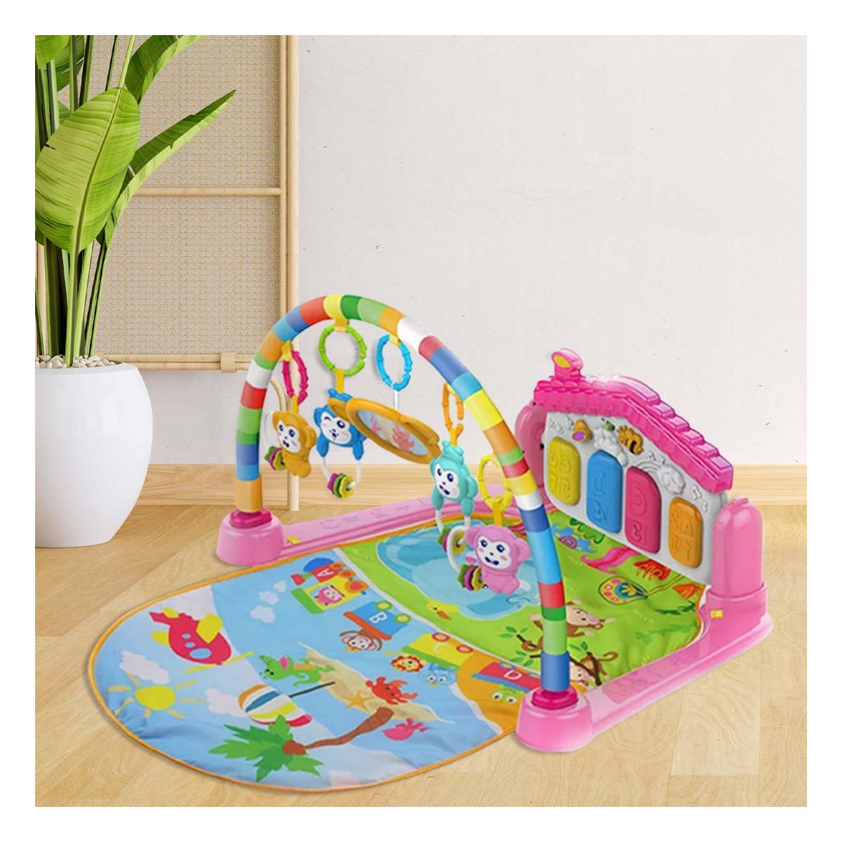 PACK4 MODULO DE ACTIVIDADES PARA BEBE CON ARCO PIANO ROSADO HUANGER Y+PAPEL REGALO - 2