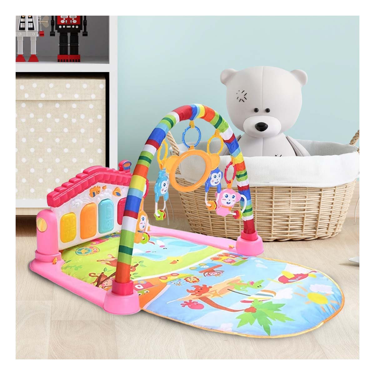 PACK4 MODULO DE ACTIVIDADES PARA BEBE CON ARCO PIANO ROSADO HUANGER Y+PAPEL REGALO - 5