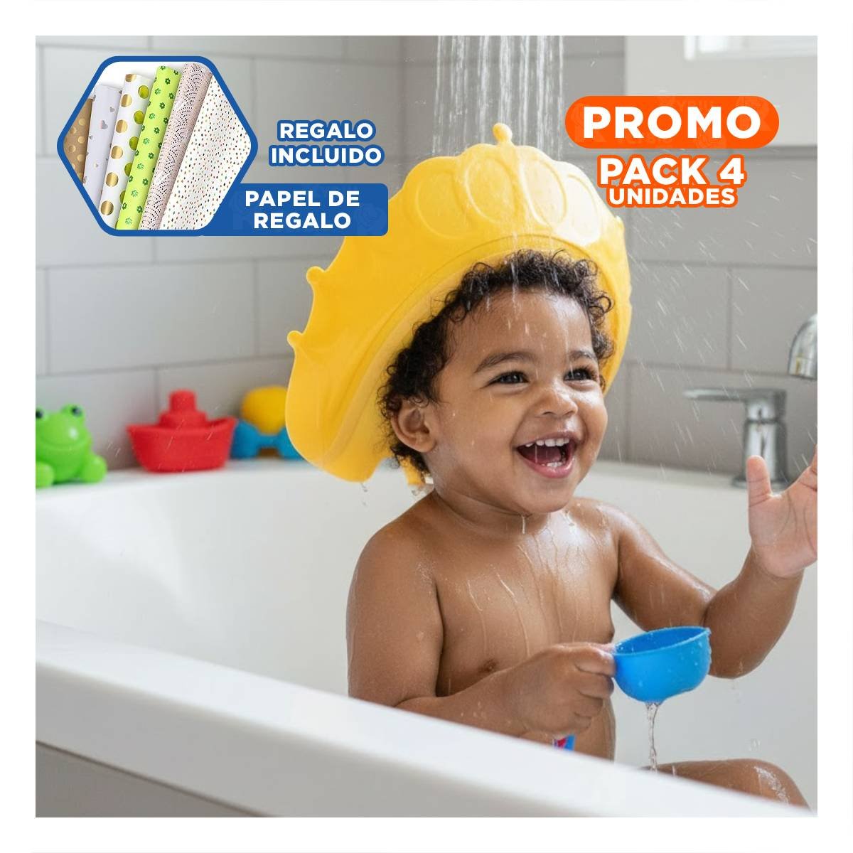 PACK4 PROTECCION DE DUCHA AJUSTABLE PARA NINOS AMARILLO MOL 2 ERGONOMICO Y+PAPEL REGALO - 1