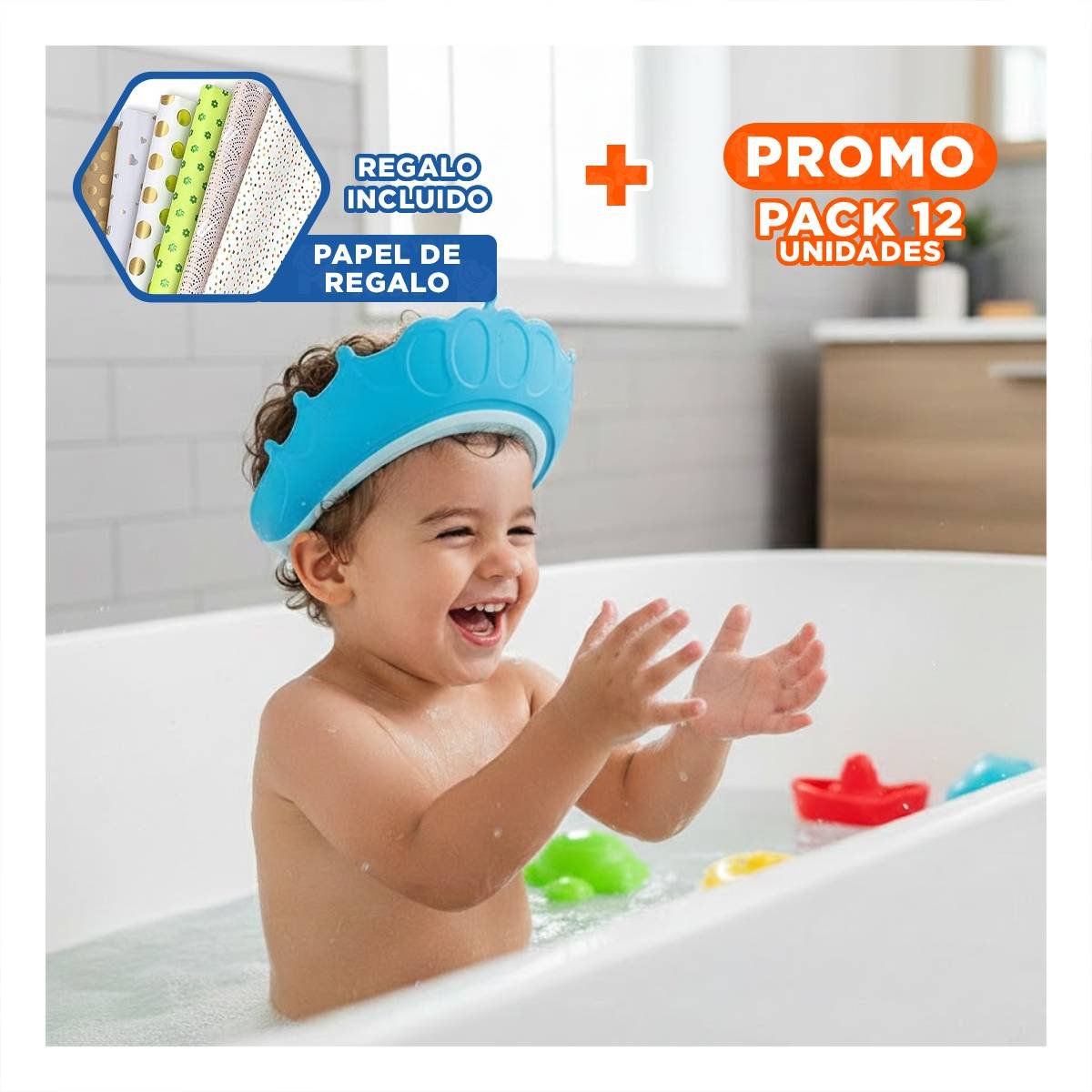 PACK12 AJUSTADOR DE DUCHA PARA NINOS CELESTE MOL 2 DISENO PRACTICO Y+PAPEL REGALO - 1