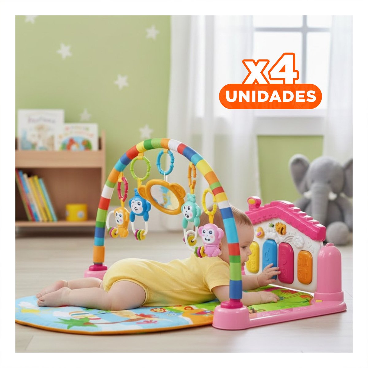 PACK4 PLATAFORMA DE ESTIMULACION PARA BEBE CON PIANO CASITA ROSADO HUANGER - 1