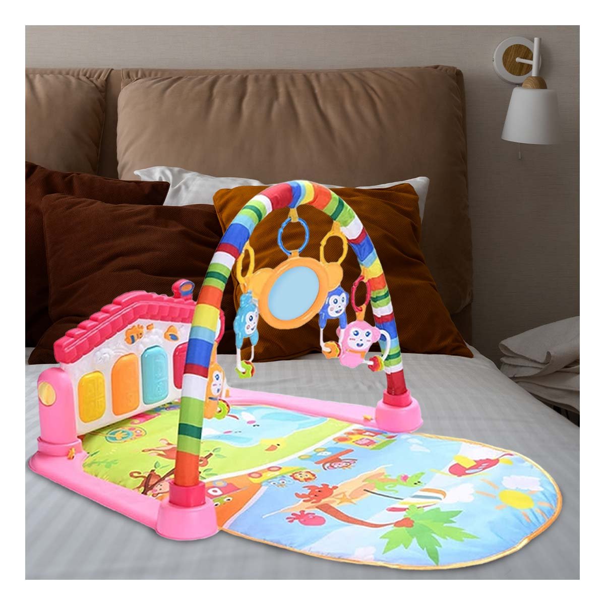PACK4 PLATAFORMA DE ESTIMULACION PARA BEBE CON PIANO CASITA ROSADO HUANGER - 2