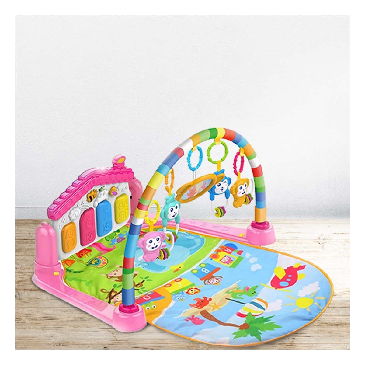 PACK4 PLATAFORMA DE ESTIMULACION PARA BEBE CON PIANO CASITA ROSADO HUANGER - 3