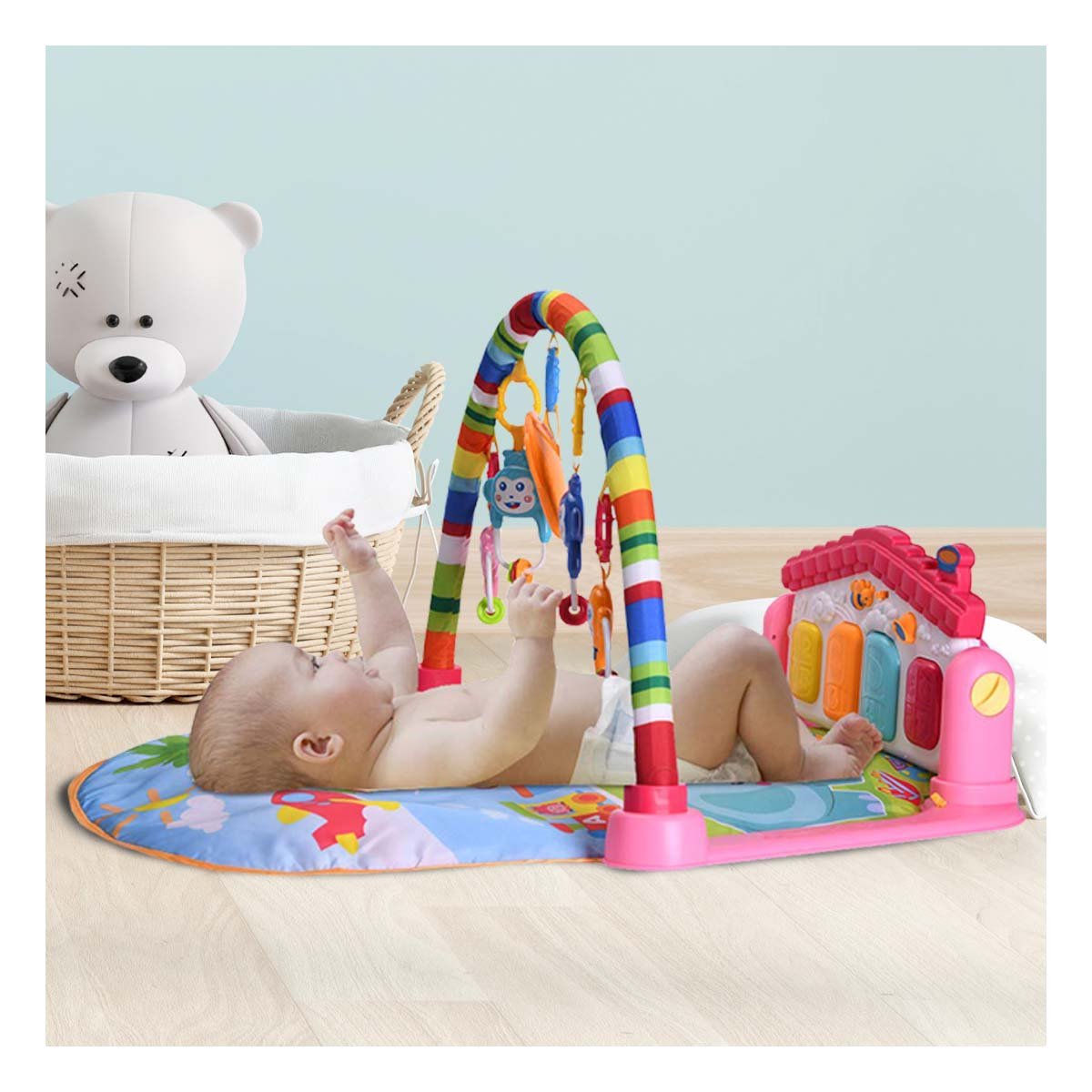 PACK4 PLATAFORMA DE ESTIMULACION PARA BEBE CON PIANO CASITA ROSADO HUANGER - 5