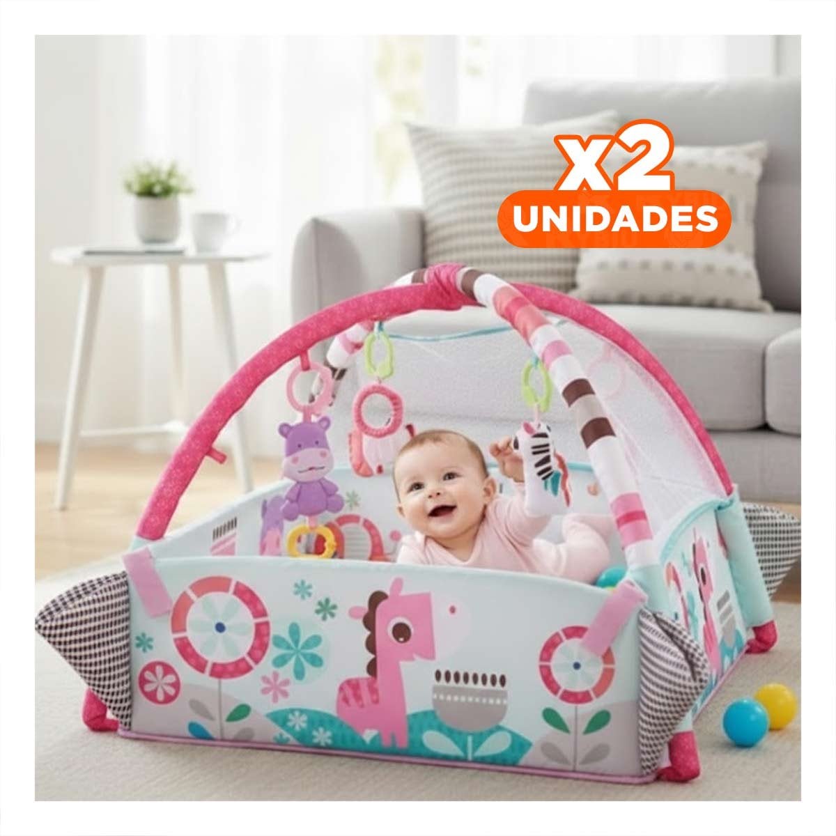 PACK2 ESPACIO INTERACTIVO CON PISCINA DE PELOTAS 5 EN 1 ROSADO PARA BEBE Y+REGALO STICKER - 1