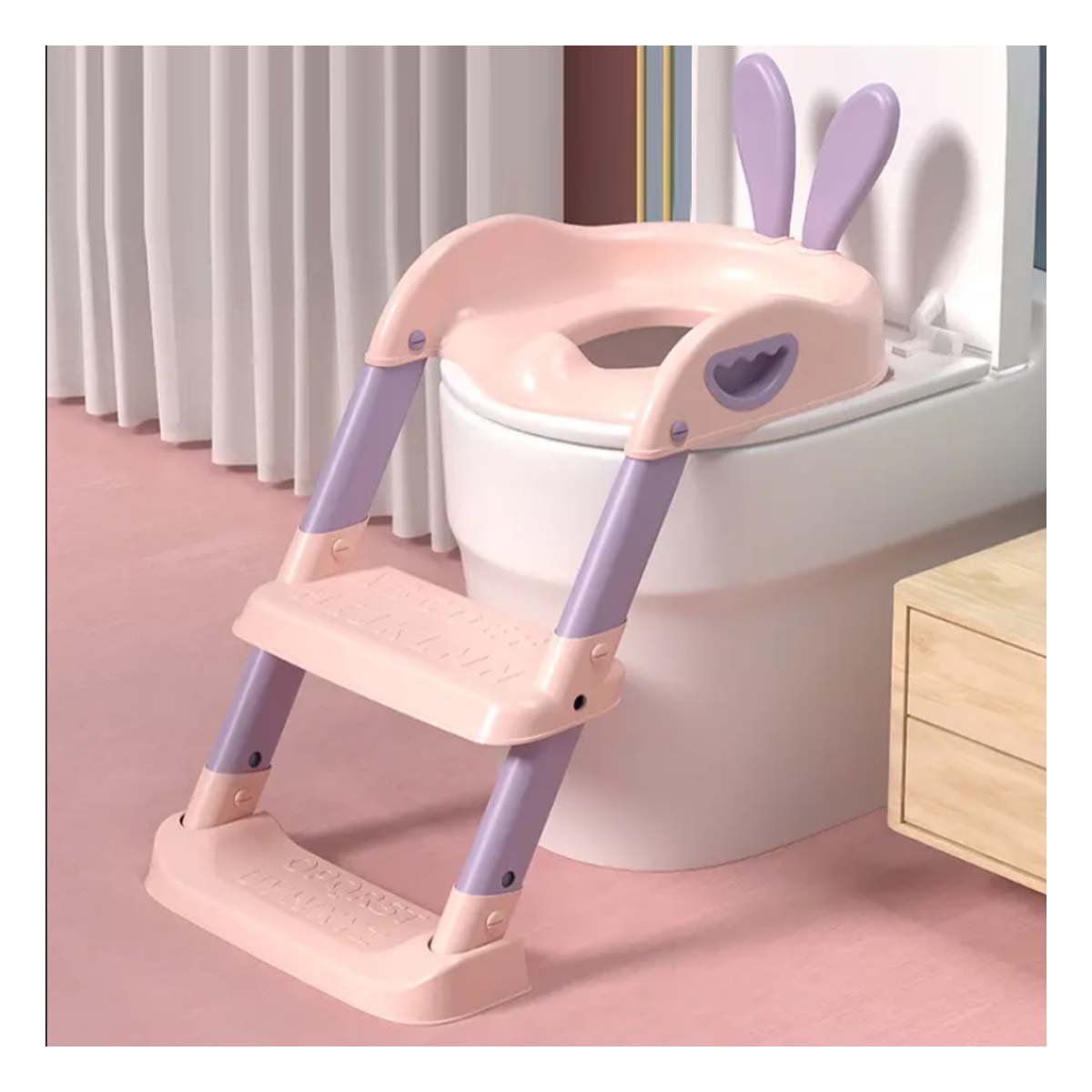 PACK6 SOPORTE DE INODORO CON ESCALERA ROSADO Y LILA OREJITAS Y+PAPEL REGALO - 5