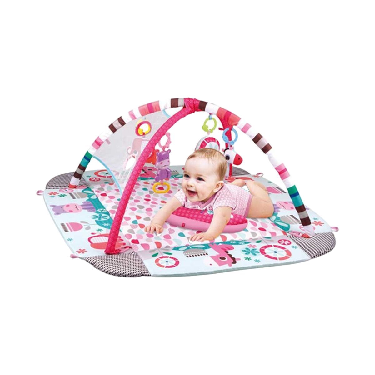CIRCUITO DE JUEGOS CON PISCINA DE PELOTAS 5 EN 1 ROSADO PARA BEBE Y+PAPEL REGALO - 1