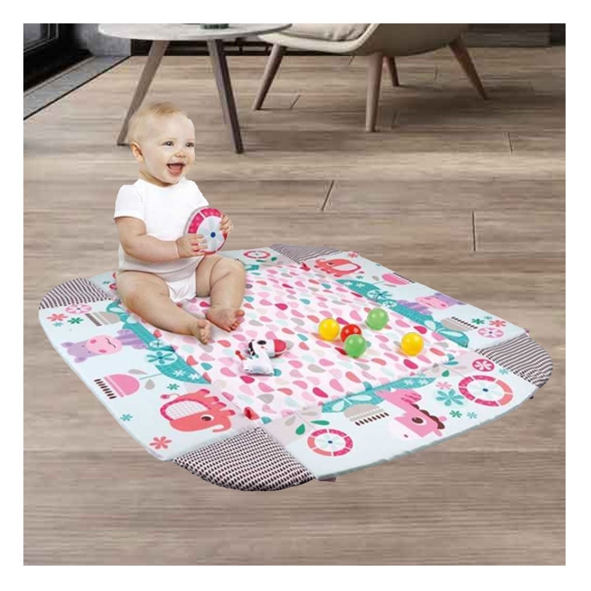 CIRCUITO DE JUEGOS CON PISCINA DE PELOTAS 5 EN 1 ROSADO PARA BEBE Y+PAPEL REGALO - 2