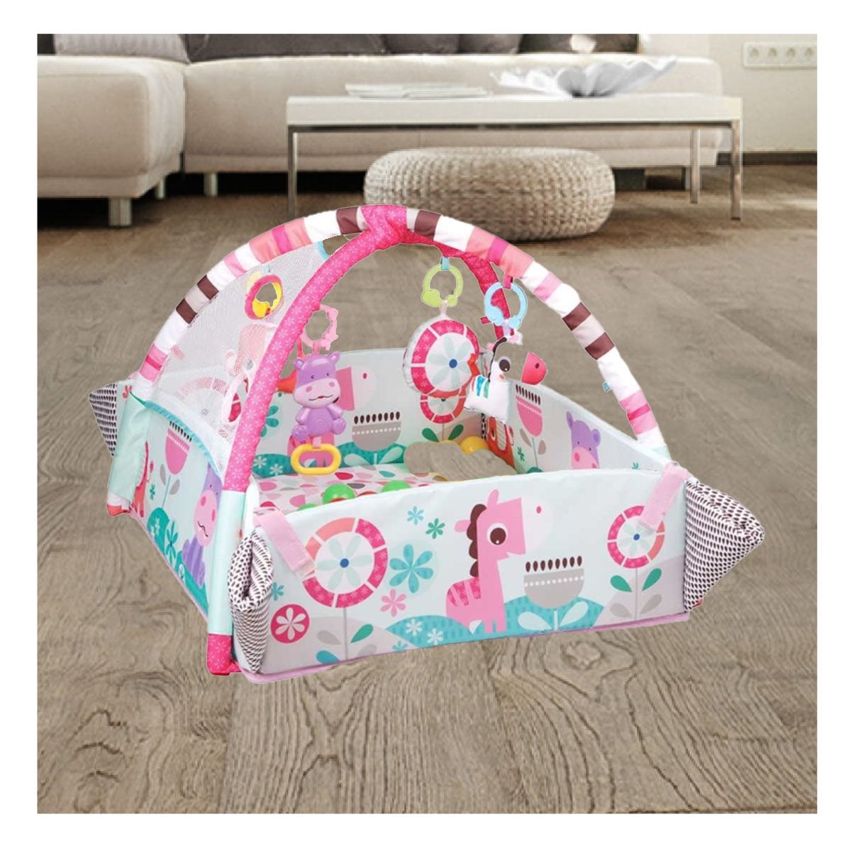 CIRCUITO DE JUEGOS CON PISCINA DE PELOTAS 5 EN 1 ROSADO PARA BEBE Y+PAPEL REGALO - 3