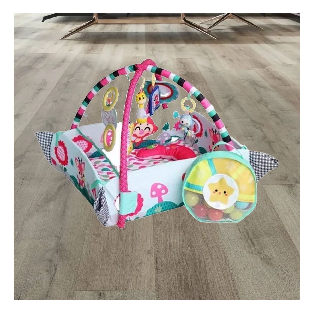 CIRCUITO DE JUEGOS CON PISCINA DE PELOTAS 5 EN 1 ROSADO PARA BEBE Y+PAPEL REGALO - 5