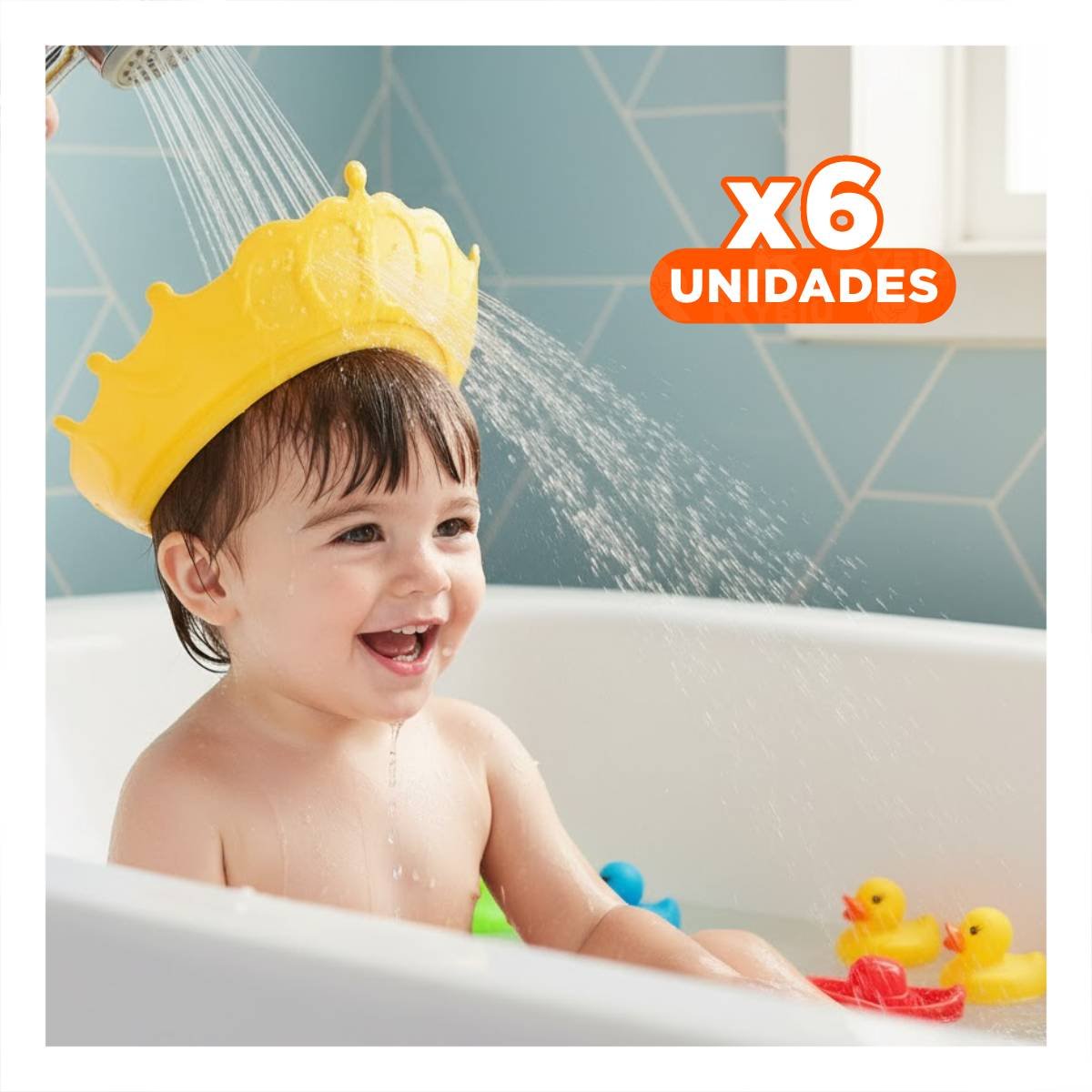 PACK6 CUBRE CABEZA DE DUCHA AJUSTABLE PARA NINOS AMARILLO MOL 2 PRACTICO Y+REGALO STICKER - 1