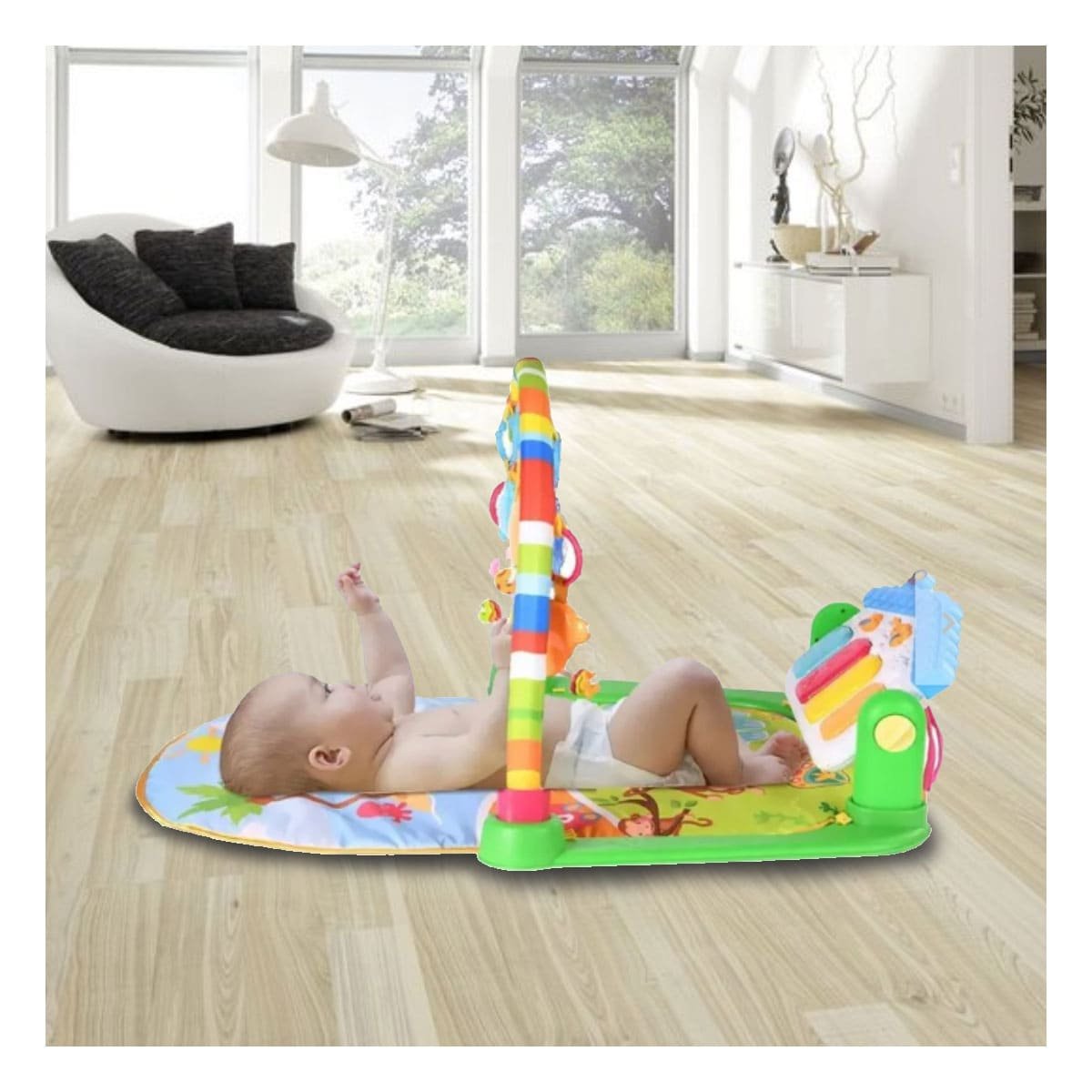 PACK2 ALFOMBRA DE JUEGO PARA BEBE CON ARCO PIANO CASITA VERDE HUANGER Y+PAPEL REGALO - 5