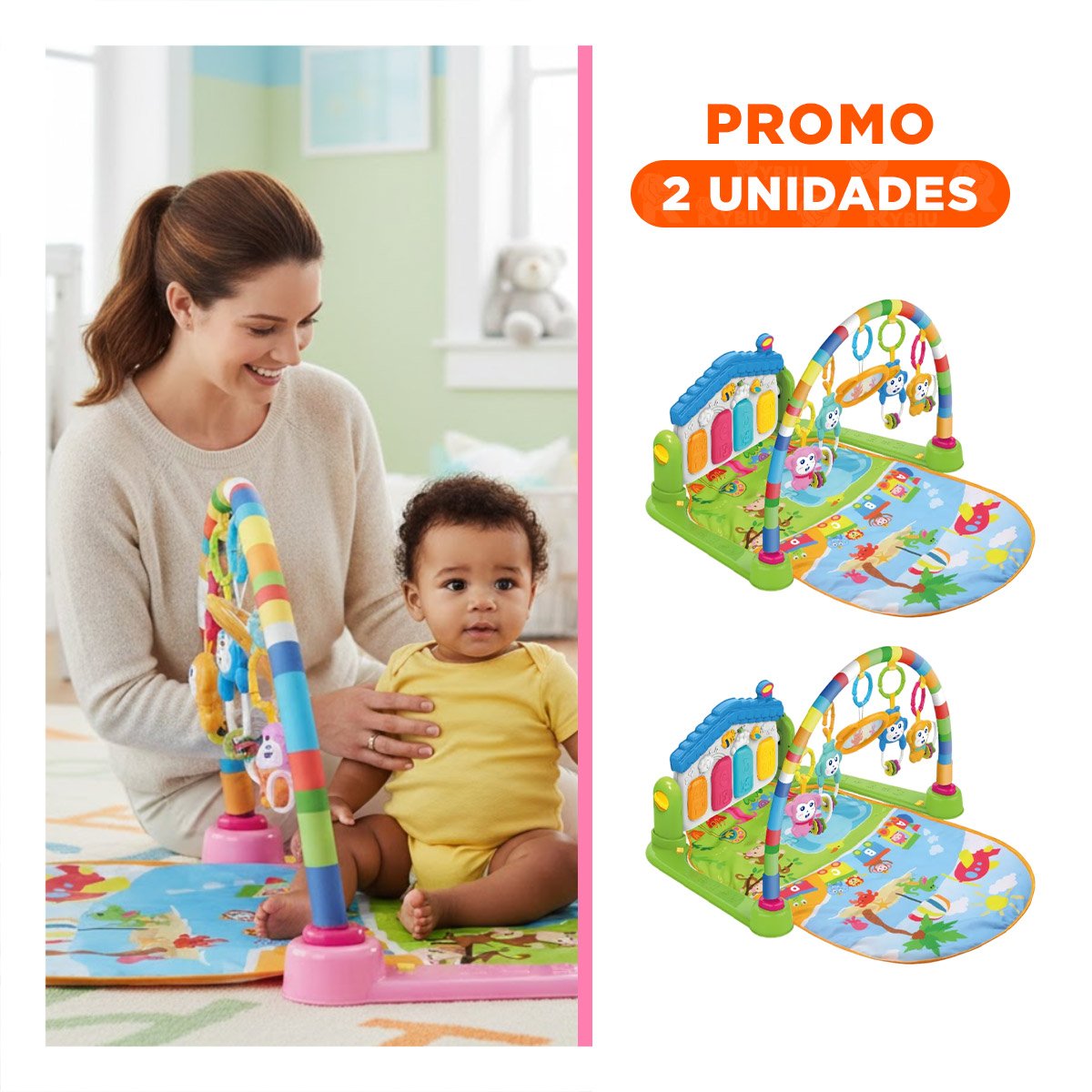 PACK2 GIMNASIO INFANTIL PARA BEBE CON ARCO Y PIANO CASITA ROSADO HUANGER - 1