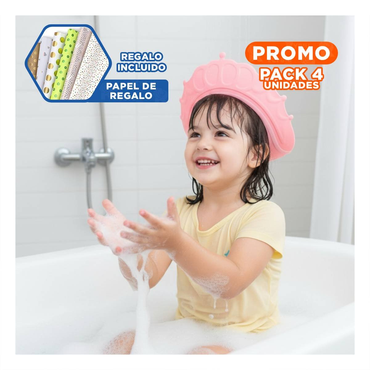 PACK4 PROTECCION DE DUCHA AJUSTABLE PARA NINOS ROSADO MOL 2 ERGONOMICO Y+PAPEL REGALO - 1