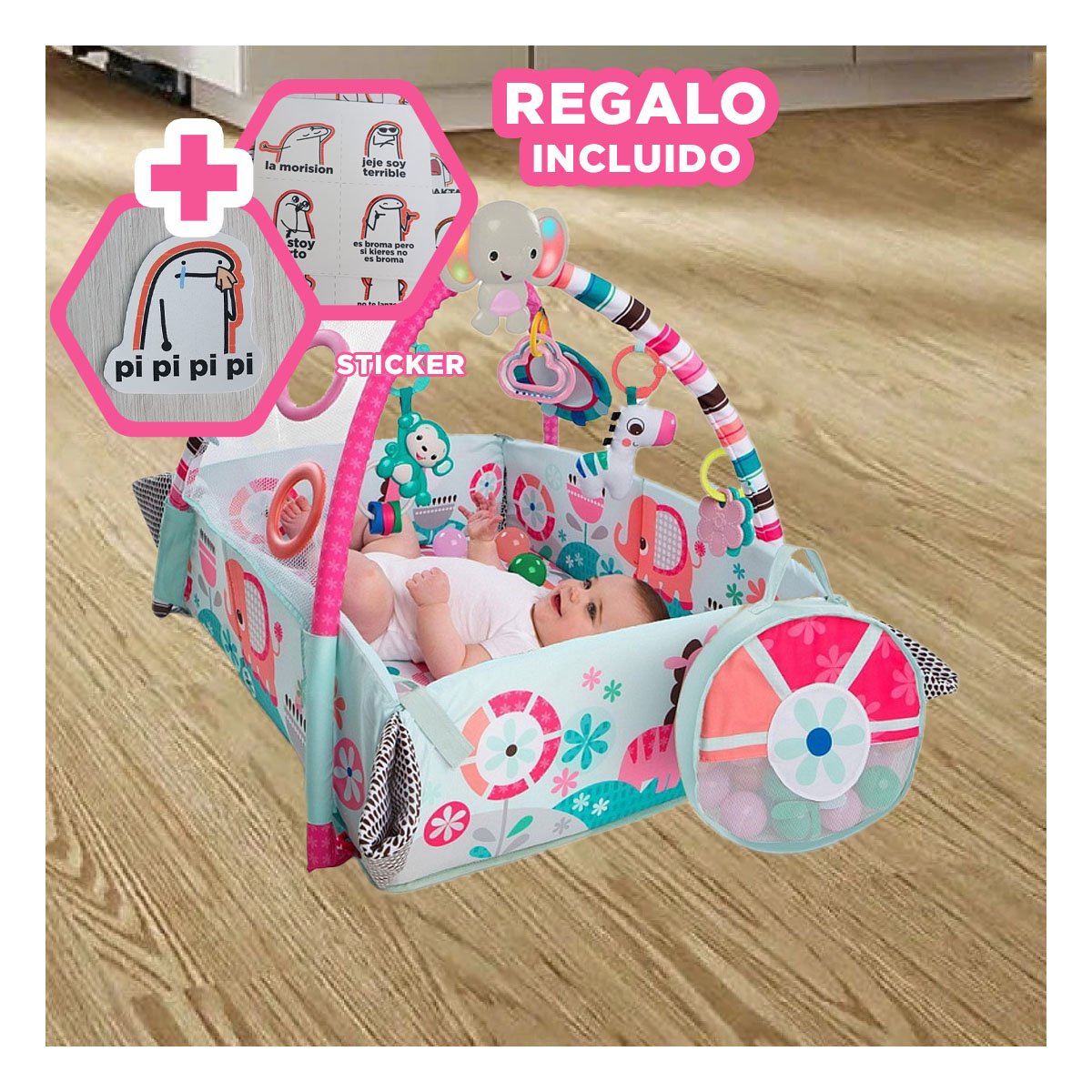 MODULO DE JUEGOS CON PISCINA DE PELOTAS 5 EN 1 ROSADO PARA BEBE Y+REGALO STICKER - 1