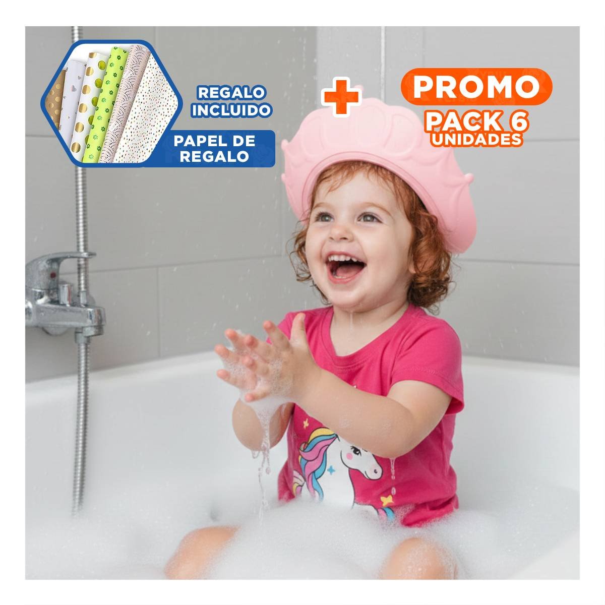 PACK6 CUBRE OJOS DE DUCHA AJUSTABLE PARA NINOS ROSADO MOL 2 SEGURO Y+PAPEL REGALO - 1
