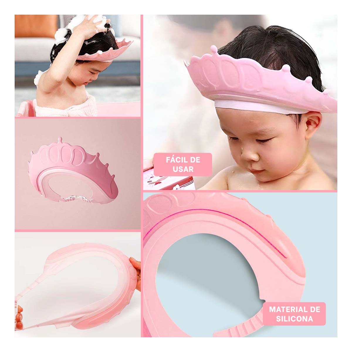 PACK6 CUBRE OJOS DE DUCHA AJUSTABLE PARA NINOS ROSADO MOL 2 SEGURO Y+PAPEL REGALO - 3