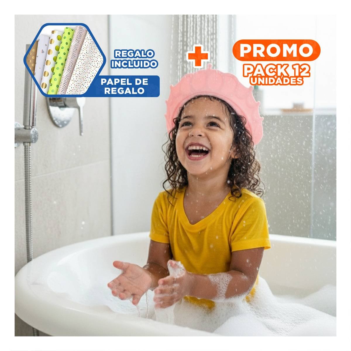 PACK12 SOPORTE DE DUCHA AJUSTABLE PARA NINOS ROSADO MOL 2 ANTIDESLIZANTE Y+PAPEL REGALO - 1